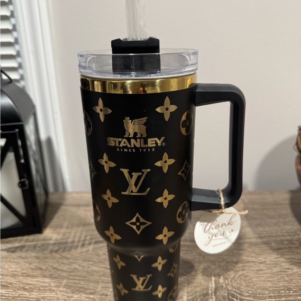 Stanley Black 40 oz Tumbler with Gold Monogram Accents